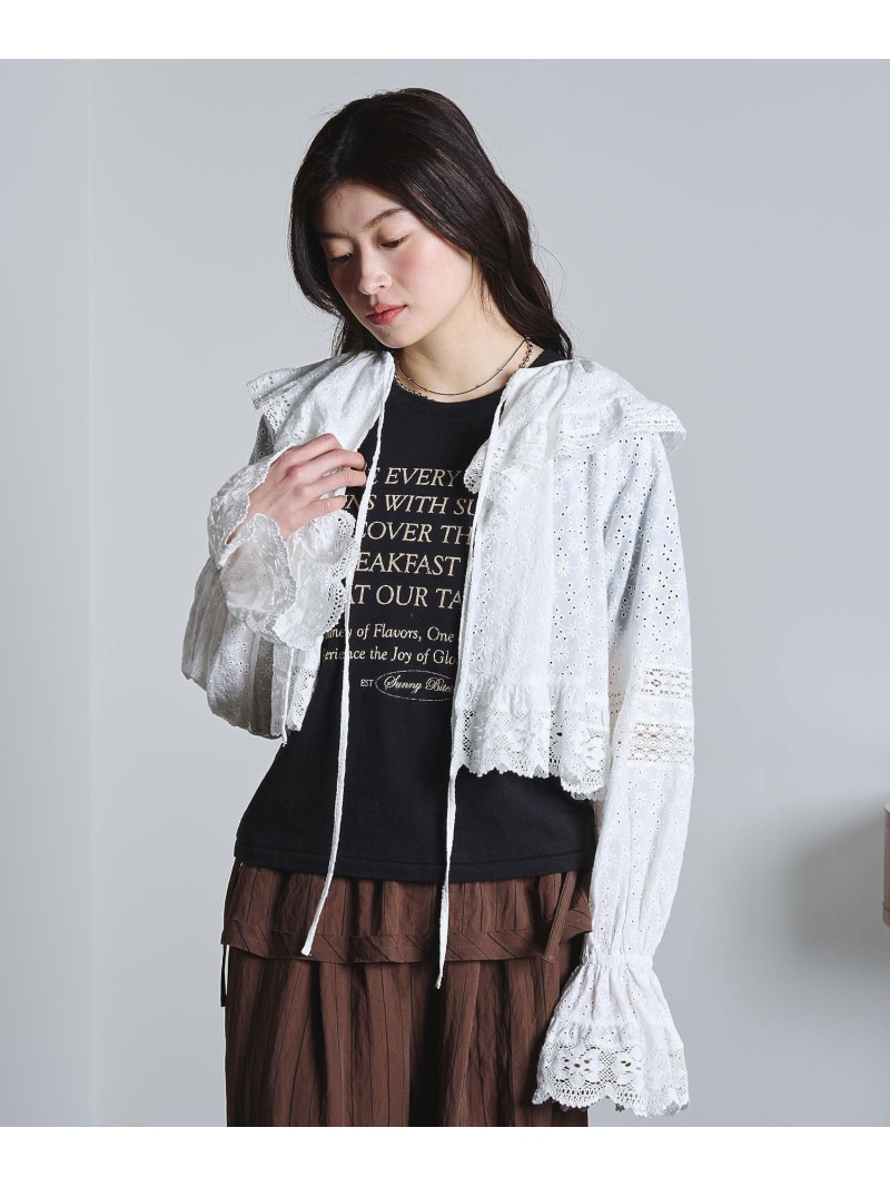 【SALE／30%OFF】COTTON EMBROIDERY L/S FRILL SHIRT ROSE BUD ローズバッド トップス シャツ・ブラウス ブラック ホワイト【RBA_E】【送料無料】[ Fashion]｜ROSE BUD／ローズバッド