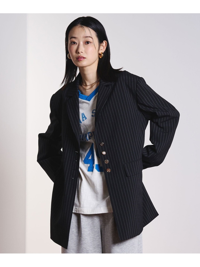 STRIPE TAILORED JACKET ROSE BUD ローズバッド ジャケット・アウター その他のジャケット・アウター ブラック ベージュ【送料無料】[ Fashion]｜ROSE BUD／ローズバッド