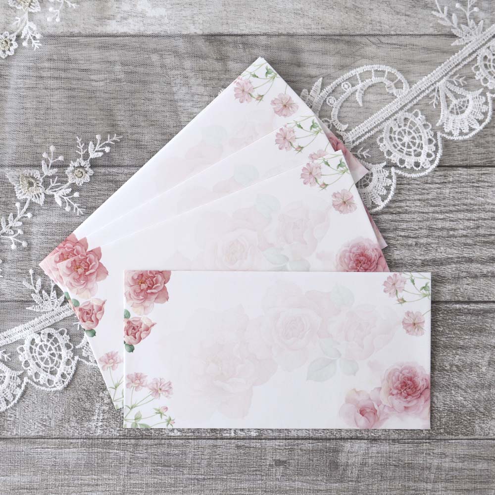 レア✨ 封筒5枚セット ローズ柄 楽天市場】封筒 メモリーローズ 薔薇 日本製 花柄 ピンク かわいい