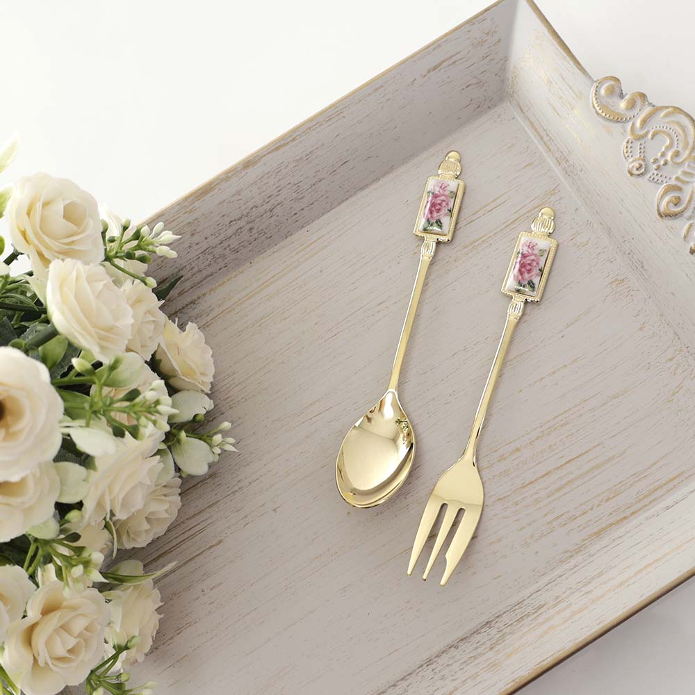 楽天市場】ティースプーン ケーキフォーク リムローズゴールド