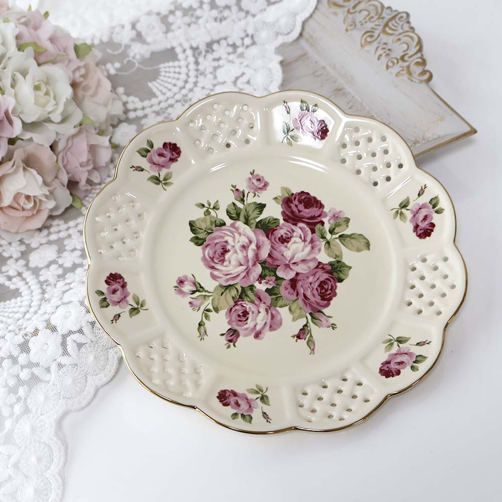 ヘレンドパーティプレート 花柄両サイドリボン 大皿 ☆New Price☆ ヘレンド フラワーリボンピンク FLR-X2 02437-0