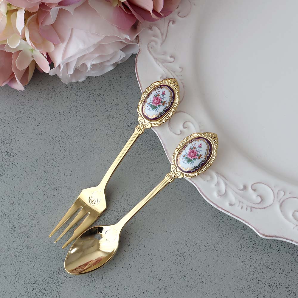 楽天市場】ティースプーン ケーキフォーク リムローズゴールド