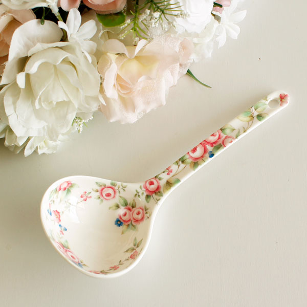 ロザナローズ おたま中サイズ でおすすめアイテム レードル 卓上 キッチン雑貨 花柄 ピンク かわいい バラ 割れない おしゃれ 軽量 薔薇 軽い