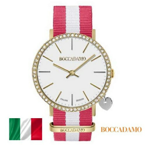 ボッカダーモ イタリア 腕時計 レディース ブランド かわいい おしゃれ ハートチャーム ウォッチ スワロフスキー クリスタル ナイロンベルト Boccadamo MY013 プレゼント ギフト 母の日 誕生日 記念日 彼女 妻 母 祖母【メーカー2年保証】