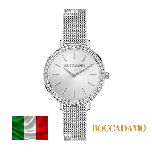 ボッカダーモ イタリア 腕時計 レディース おしゃれ エレガント ウォッチ シルバー スワロフスキー クリスタル 時計 Boccadamo FC001 プレゼント ギフト 母の日 誕生日 記念日 妻 彼女 母 祖母 【メーカー2年保証】