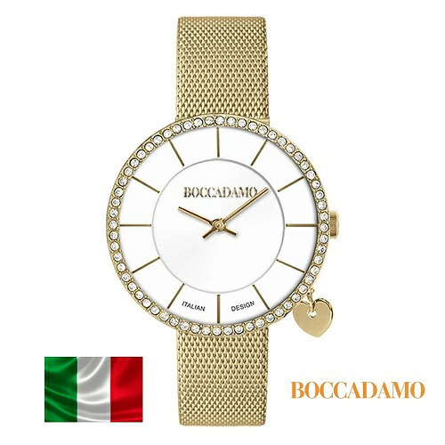 ボッカダーモ イタリア 腕時計 イエローゴールド レディース ブランド スワロフスキー クリスタル ハートチャーム ウォッチ 時計 メッシュベルト ブランド Boccadamo MX010 プレゼント 母の日 記念日 誕生日 妻 彼女 母 祖母【メーカー2年保証】