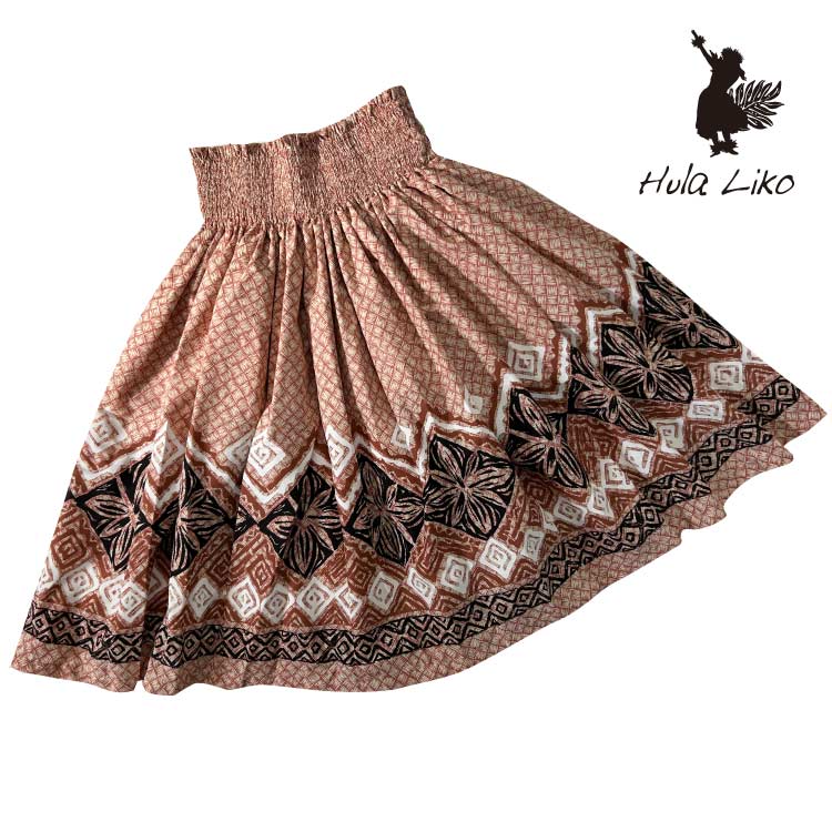 手作り　パウスカート　フラダンス用スカート 茶色と水色の花柄 フラダンス衣装 パウスカート 柄のスカート レイ 生地が丈夫な