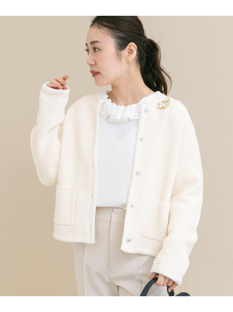 【SALE／20%OFF】『WEB/一部店舗限定』ツイードノーカラーニットジャケット URBAN RESEARCH ROSSO アーバンリサーチロッソ ジャケット・アウター ノーカラージャケット ネイビー ホワイト【RBA_E】【送料無料】[ Fashion]｜URBAN RESEARCH ROSSO／ロッソ