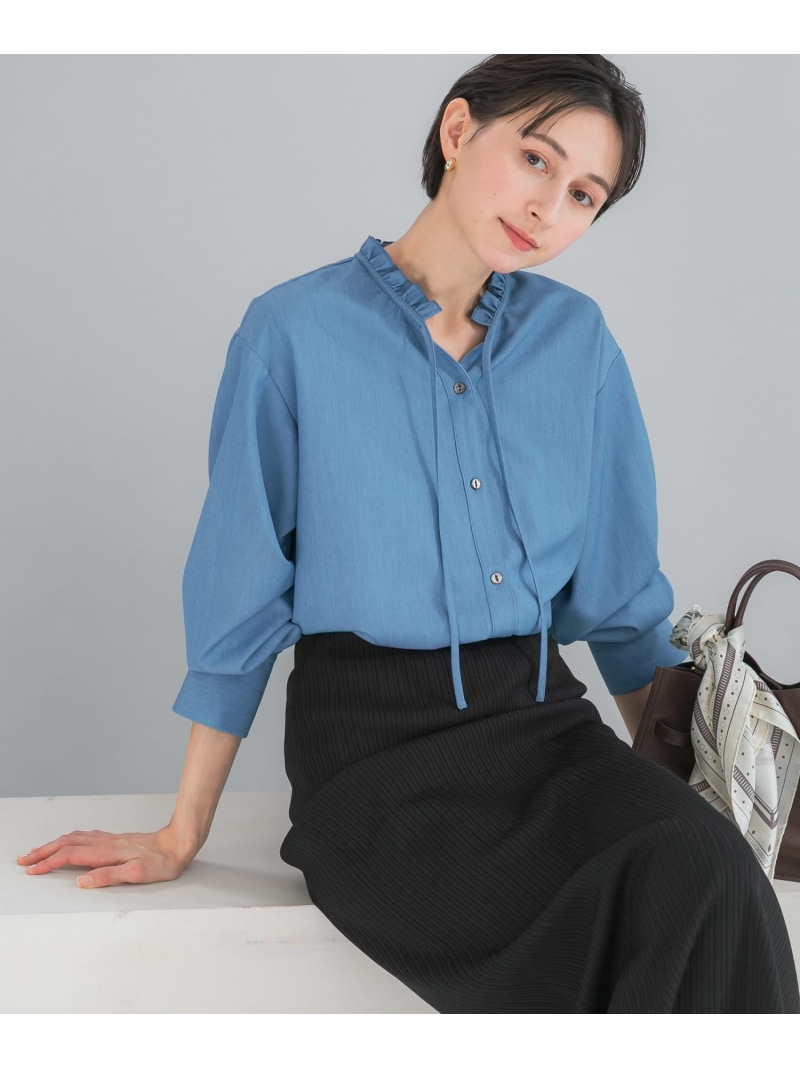 【SALE／30%OFF】『WEB限定』フリルネックデニムブラウス URBAN RESEARCH ROSSO アーバンリサーチロッソ トップス シャツ・ブラウス ブルー【RBA_E】【送料無料】[ Fashion]