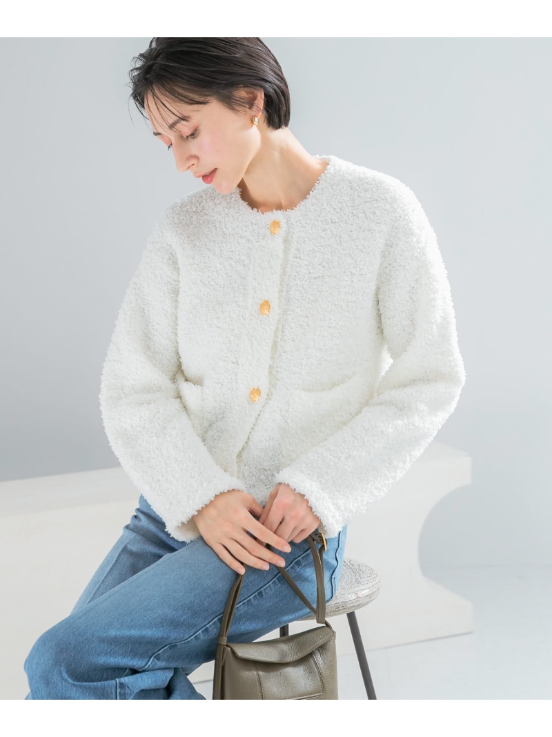 【SALE／50%OFF】ニットツイードショートカーディガン URBAN RESEARCH ROSSO アーバンリサーチロッソ トップス カーディガン イエロー ブルー ホワイト【RBA_E】【送料無料】[ Fashion]