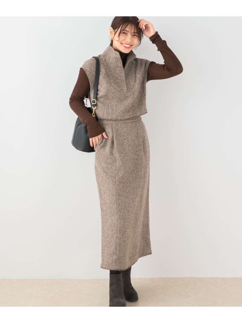 【SALE／50%OFF】F by ROSSO ツイードハーフZIPプルオーバー+スカート URBAN RESEARCH ROSSO アーバンリサーチロッソ スーツ・フォーマル セットアップスーツ ベージュ ブラック【RBA_E】【送料無料】[ Fashion]｜URBAN RESEARCH ROSSO／ロッソ