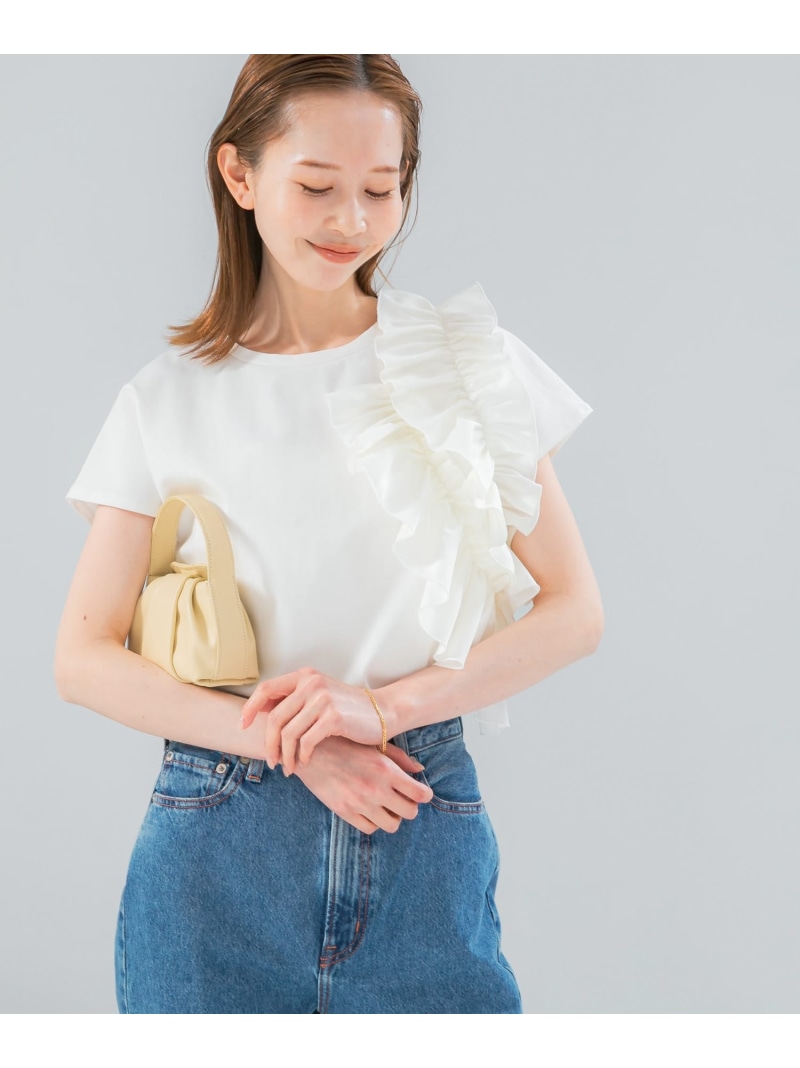 フラウンス縛TEEトップ URBAN RESEARCH ROSSO アーバンリサーチロッソ トップス カットソー・ティーシャツ 薄墨色 黒いこと 白いこと【貨物輸送無料】[ Fashion] Tシャツ・カットソー-レディースファッション