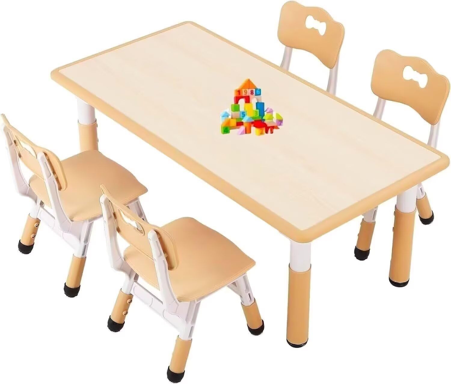【キッズデスク5点仕掛ける】2～8歳 お子さん用速見表＆4女性議長 高さ自然調整能力のある 学びとる/おペンキ屋/召しあがる/命のせんたく 多役立つこと お子さん机 幼稚園 保育園 身寄り用 思わしい耐荷重200KG 120×60×59.3糎 木色 学習机セット-子供部屋用インテリア・寝具・収納