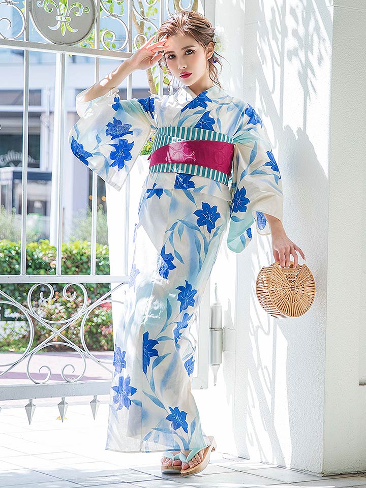 人気商品の 3点セット白地に爽やかな青い百合の花柄模様浴衣セット あす楽 浴衣3点セット 浴衣 送料無料 白 青 花柄 浴衣セット ルージュ Hy4137 mr レディース Rouge 浴衣セット Williamsav Com