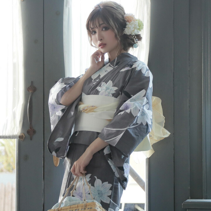 楽天1位 あす楽 浴衣3点セット 浴衣 3点セットトレンドグレー地浴衣 グレー 青 花柄 浴衣セット レディース Rouge ルージュ Y4022 yn 3 100 本物保証 Nsmakedonaca Org Rs