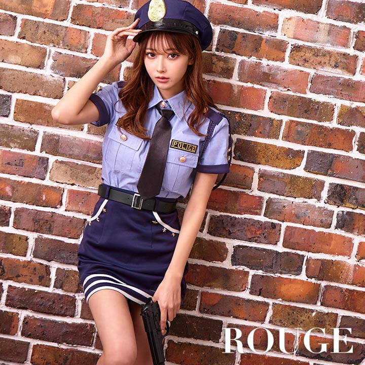 POLICE婦人警官コスプレトップス＋スカート＋グローブ＋帽子＋ベルト