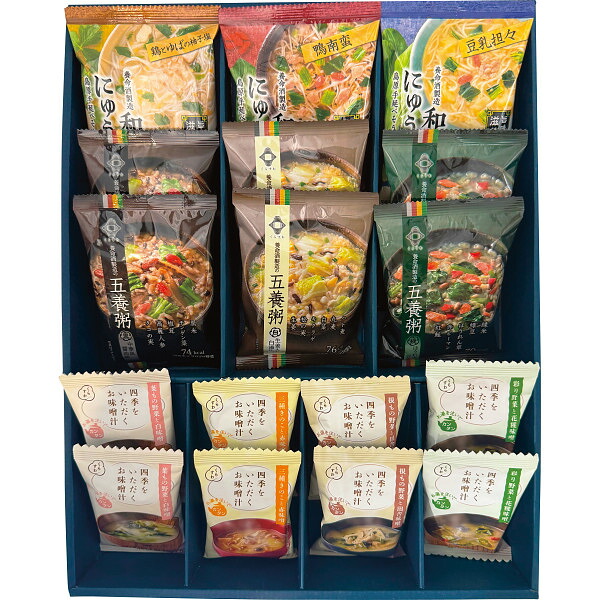 養命酒製造　和養生にゅうめんと四季をいただくお味噌汁計17食セット 味噌汁 惣菜 みそ汁 スープ 出産内祝い 内祝い 結婚内祝い 快気祝い 入学内祝い 成人内祝い 香典返し お返し お供え 贈り物 お礼 粗品 景品 [ お祝い返し 母の日 父の日 ] のし包装無料 高級グルメ