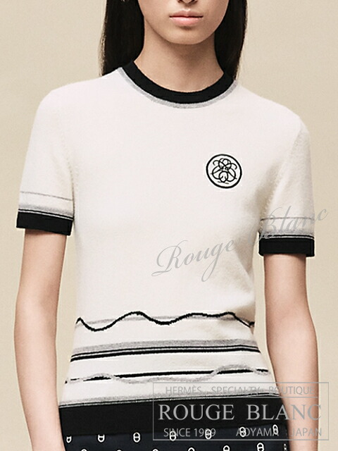 エルメス 2026 S/S カシミヤ ショートスリーブニット “エクスリブリス” ブランナークル #38 曳き船付【新品】HERMES Short Sleeve Knit “Exlibris” Blanc nacre【NEW】