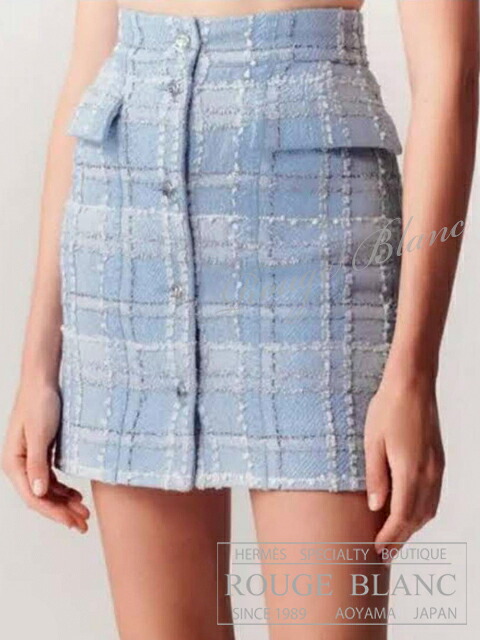 シャネル 23SS ツイードスカート ライトブルー #36 P74445 【新品同様】【中古】CHANEL Tweed skirt Light bleu 【USED】|ルージュブラン青山