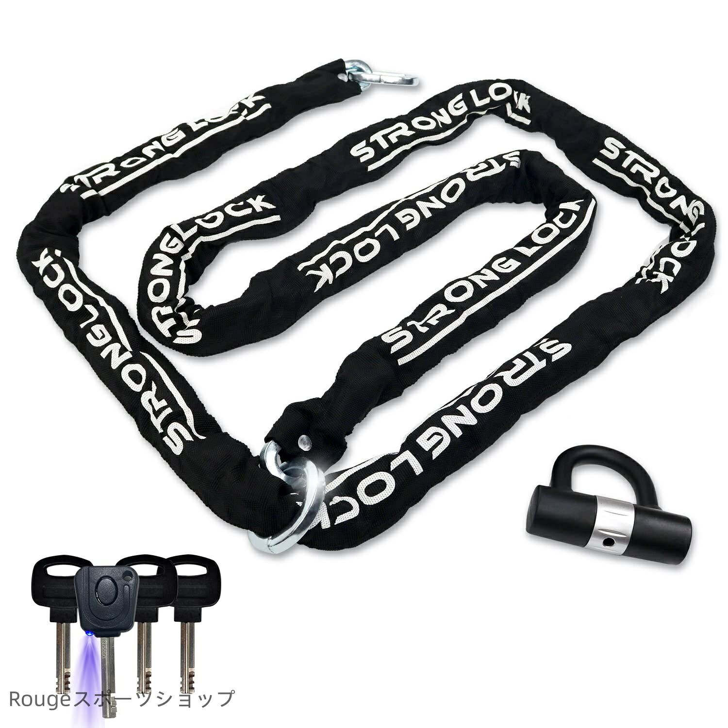 【送料無料】AKM バイクロック【高い耐切断性】極太チェーンロック φ(直径)10mm&times;3000mm U字ロック付き 自転車原付オートバイク｜Rougeスポーツショップ店
