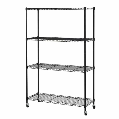 【送料無料】VECELO スチールラック 収納棚 ラック 4段 幅90x奥行35x高さ144.5cm 各棚板耐荷重50KG キャスター付き 棚 メタルラック キ|Rougeスポーツショップ店