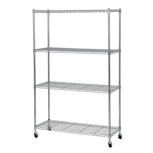 【送料無料】VECELO スチールラック 収納棚 ラック 4段 幅90x奥行35x高さ144.5cm 各棚板耐荷重50KG キャスター付き 棚 メタルラック キ|Rougeスポーツショップ店