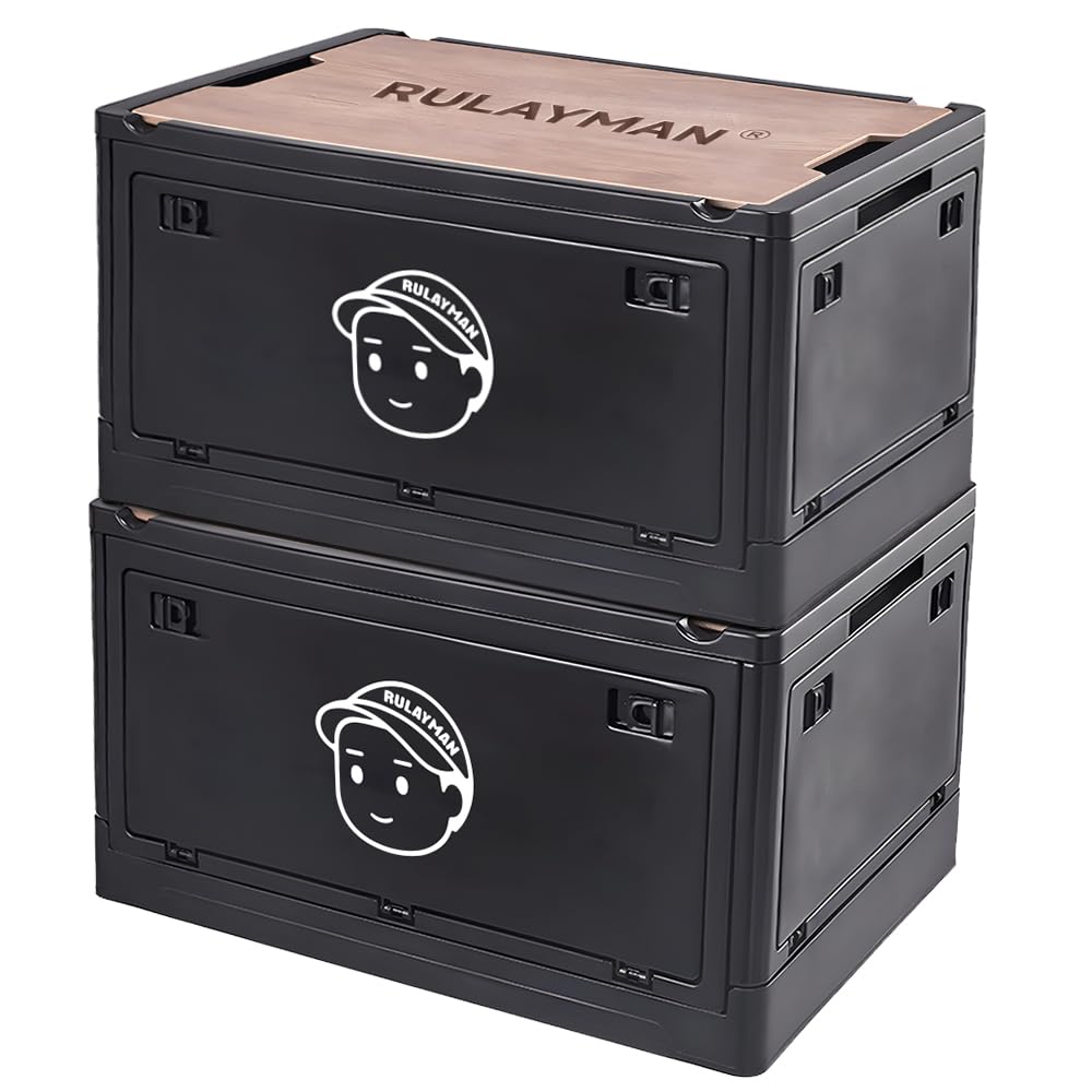 【送料無料】RULAYMAN 【折りたたみ 収納ボックス Amazon.co.jp限定カラー】55L(2点セット) アウトドアテーブル 蓋付き 積み重ね エコリ｜Rougeスポーツショップ店