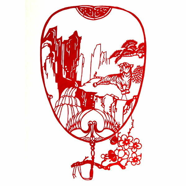 楽天市場】B級品 中国伝統工芸 【切り絵】額付 軍配赤虎 花 B4【送料
