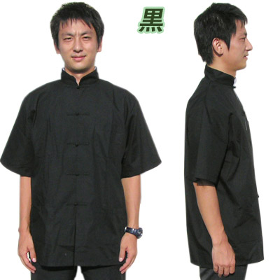 半袖カンフーシャツ(黒・迷彩),メール便可,,中華服,,武術太極拳衣装,