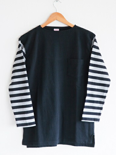 【送料無料】CUSHMAN(クッシュマン)～BORDER SLEEVE BOATNECK TEE BLACK～