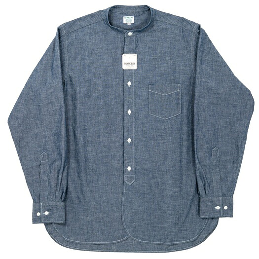 【送料無料】WORKERS(ワーカーズ)～Band Collar Shirt, Indigo Chambray～｜Amboy