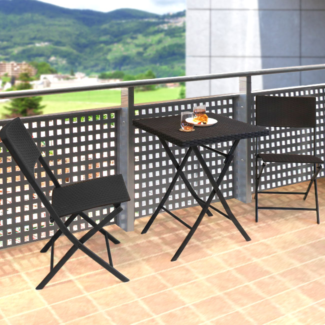 【楽天市場】ラタン調 ガーデンテーブル セット 3点 ブラック 折りたたみ おしゃれ コンパクト ガーデンチェア ガーデンテーブルセット