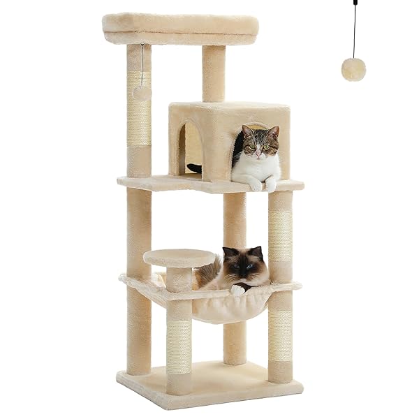 【貨物輸送無料】(ぺテぺラ) キャットタワー か細い パウダーコンパクト 猫楼閣 取り付け 置き型 省空白文字 ハンモック 爪研ぎ 見晴台 一般受け 飴 生まれながら麻紐 分かりやすい 運動すること機能不全取り止める 多頭飼い - ベージュ M 高さ116糎 猫用品-ペット・ペットグッズ-キャットタワー