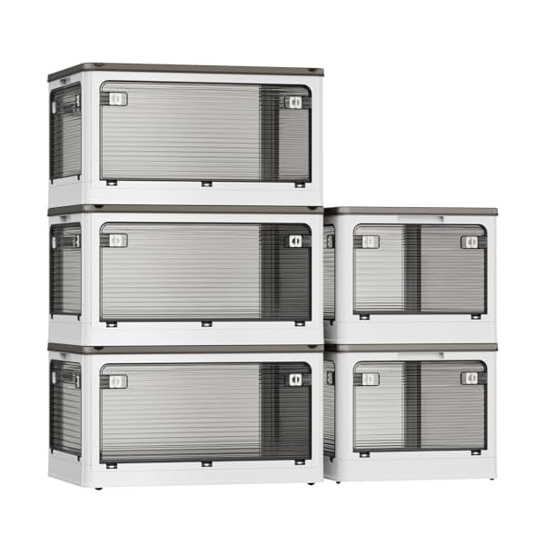 【送料無料】収納ボックス 折りたたみ 収納ケース Mサイズ 幅47.5&times;奥行35.5&times;高さ24cm 蓋付き キャスター付き 積み重ね可能 全方向から取り出せる 大容量 おしゃれ 服収納 家庭用 オフィス 車用 組立簡単 (ホワイト, M 5個セット)｜ロイヤルアース2025