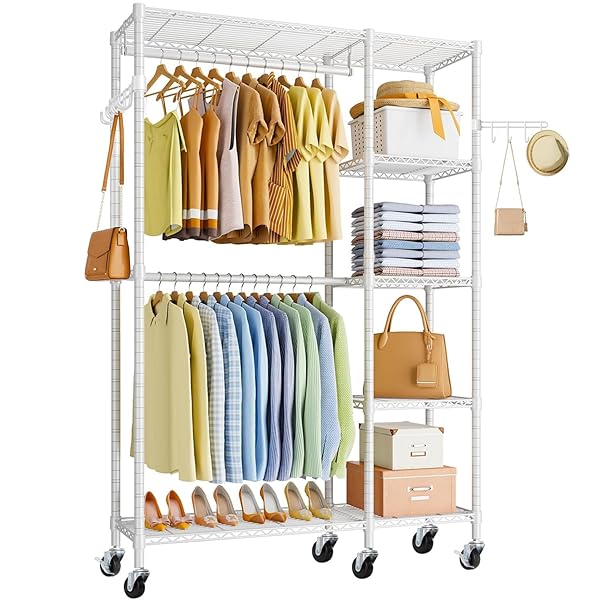【送料無料】ハンガーラック 頑丈 2段 大容量 洋服ラック 耐荷重260kg ワードローブ 2段 クロ|ロイヤルアース2025