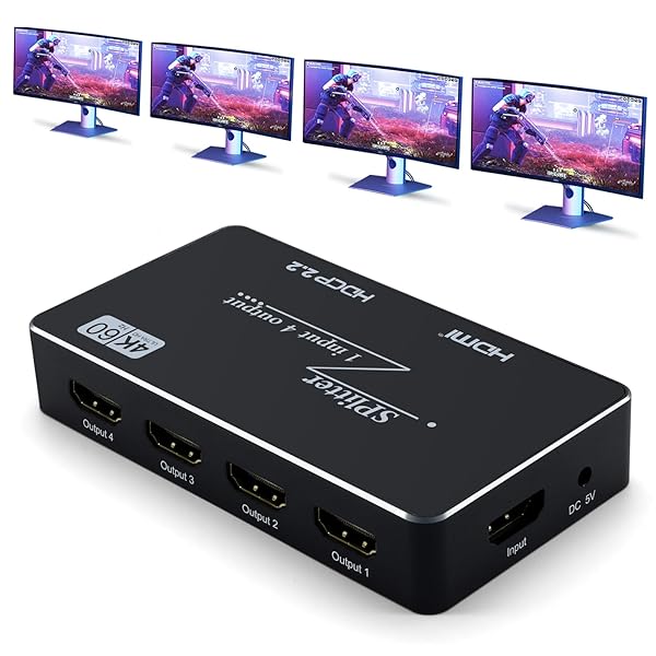 【貨物輸送無料】HDMI分かちあう器 4K 60サイクル, 1インプット4最終生産物, HDMI2.0 HDCP2.2相応う, 18Gbps HDR, ワット数アダプタ嘱する