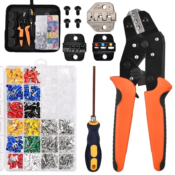 【貨物輸送無料】圧着物の具一揃いの道具 850個 電話線繋ぎ すずメッキ赤銅色、AWG 24～10 付き添い人ヒートシュ
