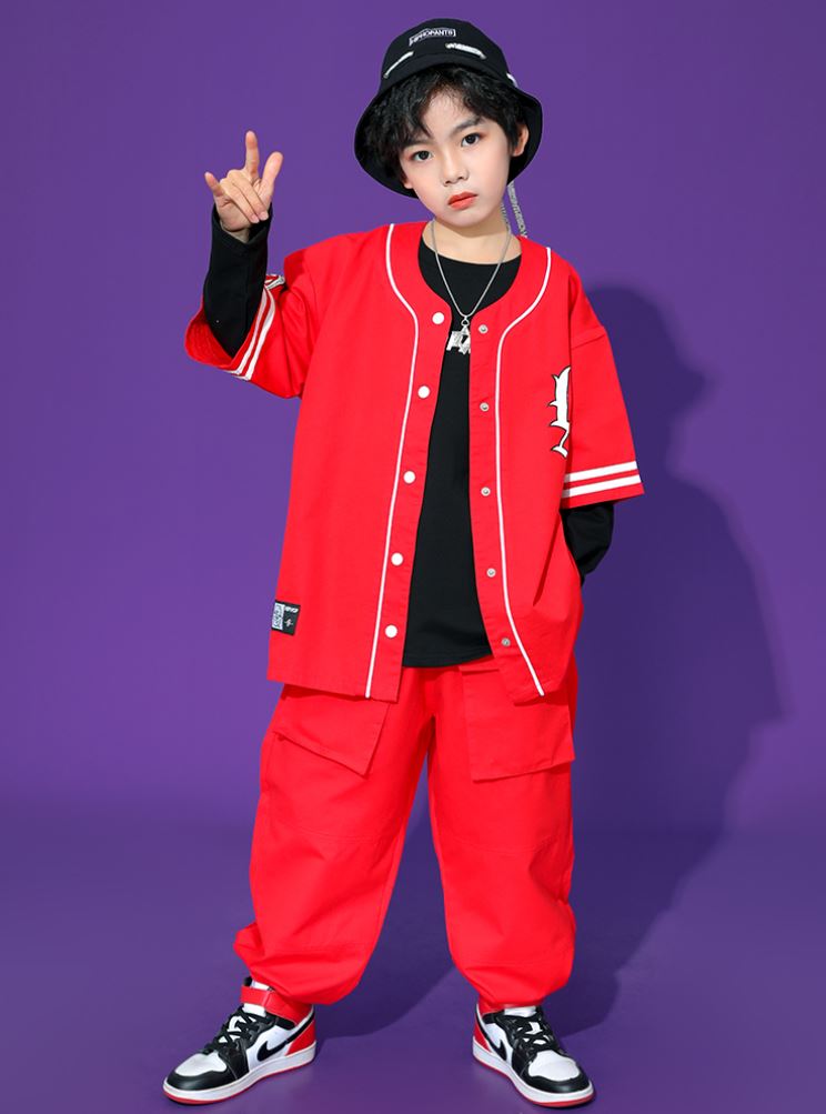 キッズダンス衣装 パンツ Hiphop Kpop カーゴパンツ キッズ ジュニア ストリート ティーンズ ヒップホップ レッド 女の子 子供 男の子 練習着 赤 輝い レッド