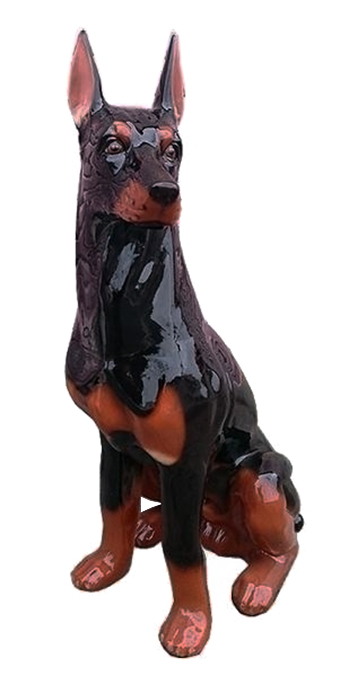 代引き発送不可商品 ドーベルマン 戌年 陶器製 新品 庭 警察犬 ドーベル 大サイズ