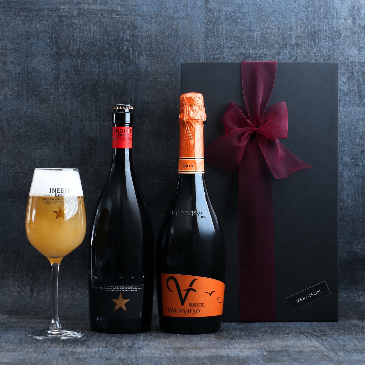 【限定200円割 夏ギフト お酒 飲み比べ ギフト】2本セット 高級プレミアム ビール イネディット ビール バルディビエソ ブリュット スパークリング ワイン 750ml リボン化粧箱 ワイン セットシャンパン 誕生日 メッセージ お父さん プレゼント 感謝｜ワイン ぶどう 桃 ギフトのRQM