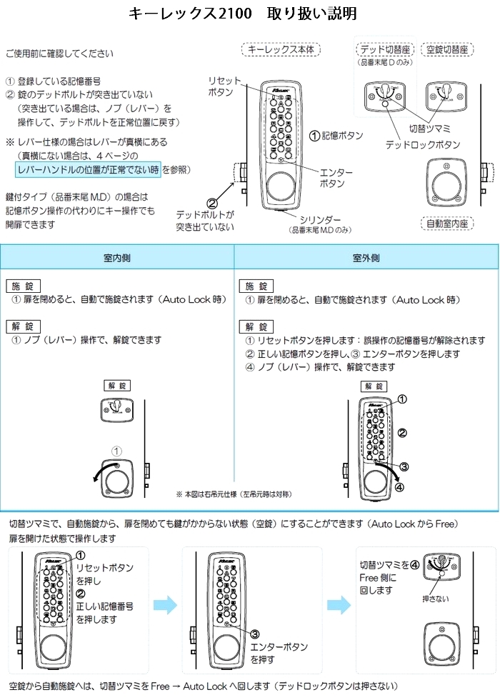 有名な 長沢製作所 KEYLEX キーレックス2100 自動施錠 22403 22423 戸厚30〜45mm 鍵 カギ 交換 取替 fucoa.cl