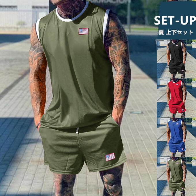 メンズセットアップノースリーブTシャツショートパンツ 楽天市場】夏 セットアップ メンズ ノースリーブ Tシャツ