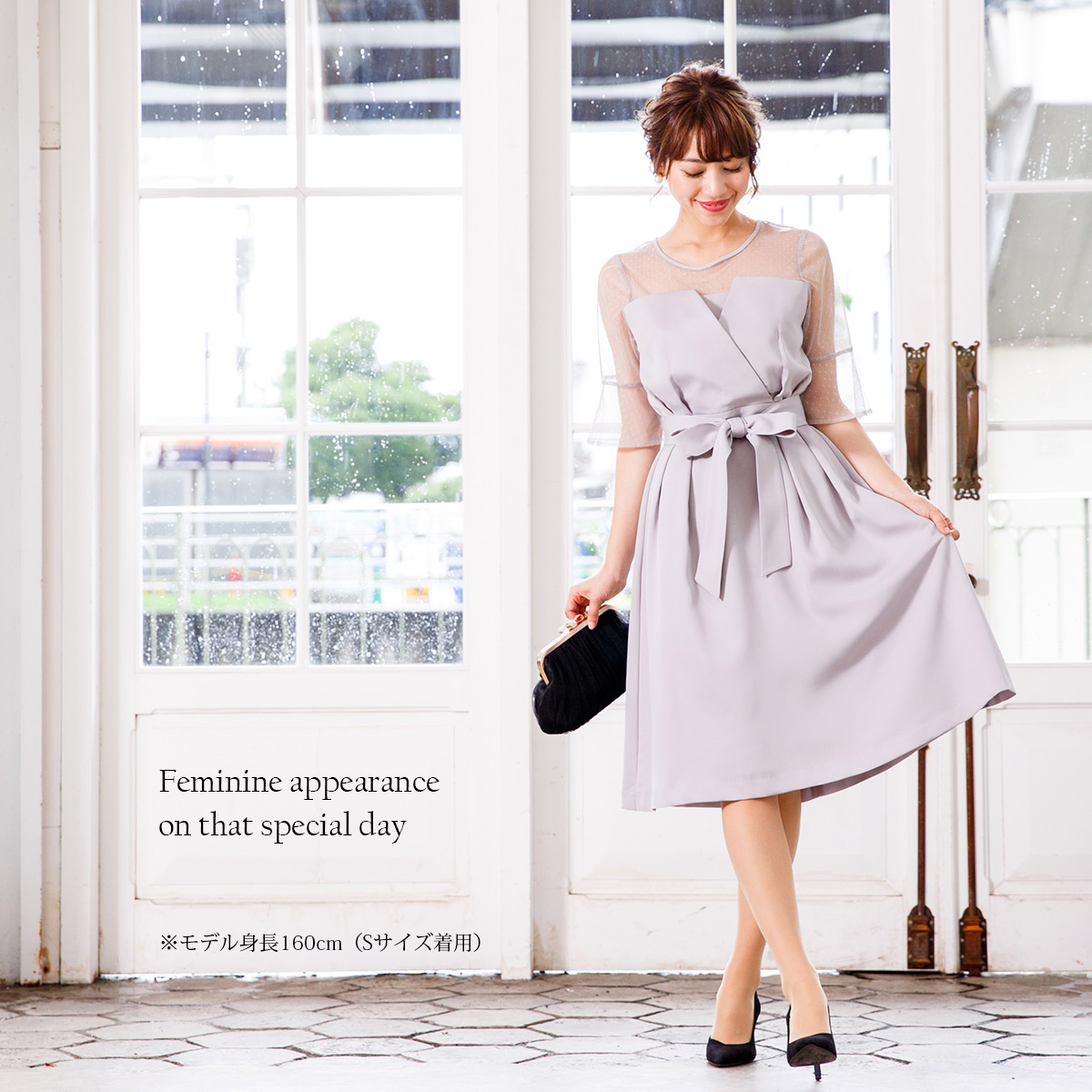 お呼ばれ かわいい パーティードレス ワンピース 発表会 ブルー ショートドレス 演奏会 披露宴 ドレスコード ワンピース アールズガウン2次会 大きいサイズ 結婚式 ゲスト 膝丈 クルージング フェミニン 披露宴 同窓会 S M L Ll Xl 成人式 五分袖 グレー Fd