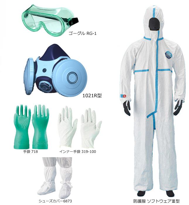 取替え式防じん（防塵）マスク、ゴーグル、防護服 セット koken-ast4-03s 1セット 1021R RG-1 タイベック ソフトウェアIII(3)型 6873 718 319-100