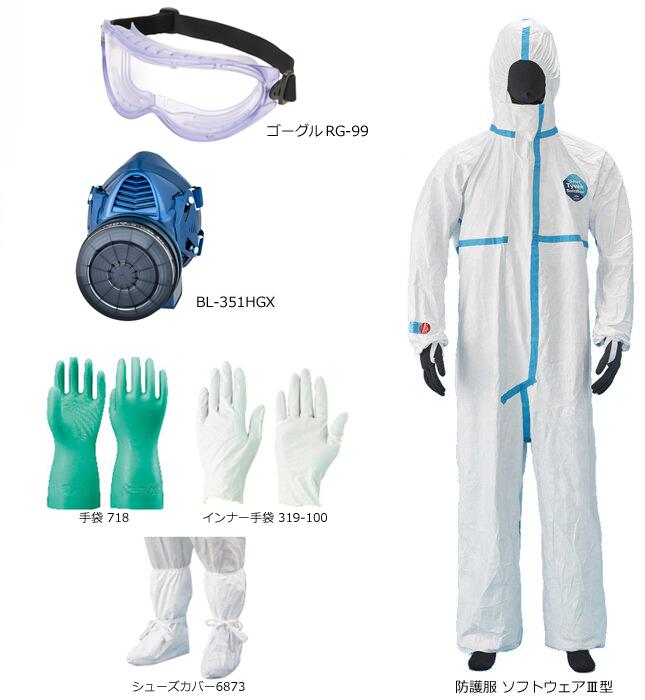 防毒用電動ファン付き呼吸用保護具（マスク面体）・吸収缶、防護服 セット koken-dxn2-1-2s 1セット BL-351HGX型 RG-99 タイベック ソフトウェアIII(3)型 6873 718 319-100