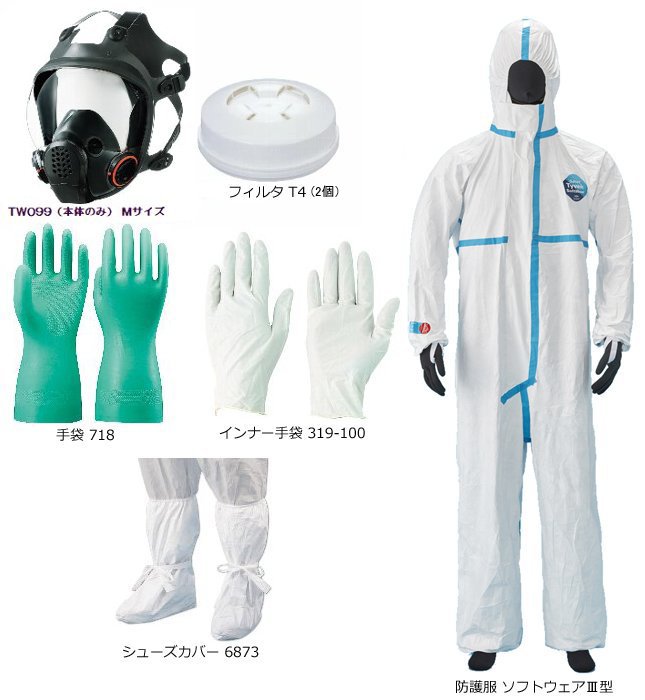 防じん（防塵）防毒兼用マスク面体・フィルタ、防護服 セット sts-dxn1-2-1s 1セット TW099（M）T4 タイベック ソフトウェアIII(3)型 6873 718 319-100