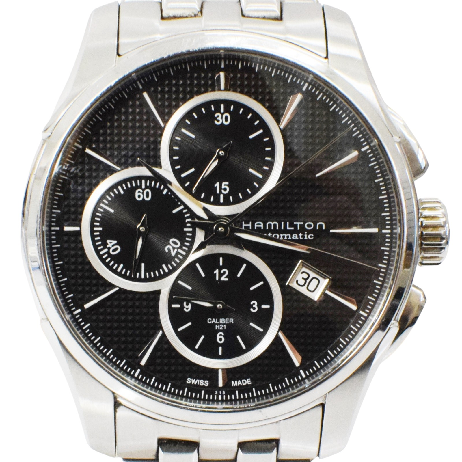 【中古】【HAMILTON】 ハミルトン JAZZ MASTER ジャズマスター オートクロノ H32596131 腕時計 自動巻き シルバー ブラック文字盤 SS メンズ ウオッチ 箱 コマ USED-B【リサイクルマート秩父店】r261-1200159905801313