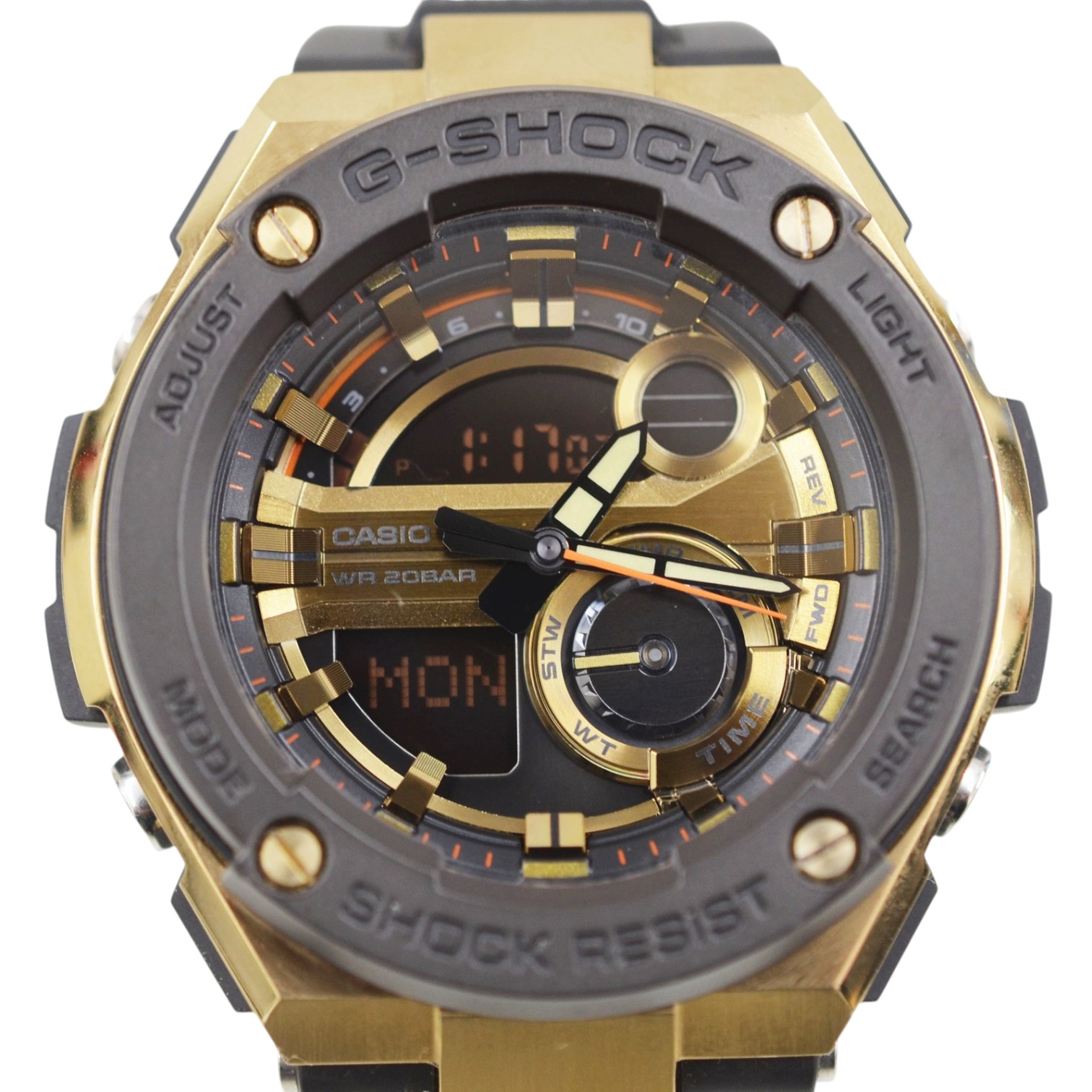 【中古】【G-SHOCK】ジーショック CASIO G-STEEL GST-200CP ウオッチ 石英 アナデジ 黒いこと ゴールド 本体のみ メンズ ご覧なさる USED-A【リサイクルマート店】r259-1200159905801088