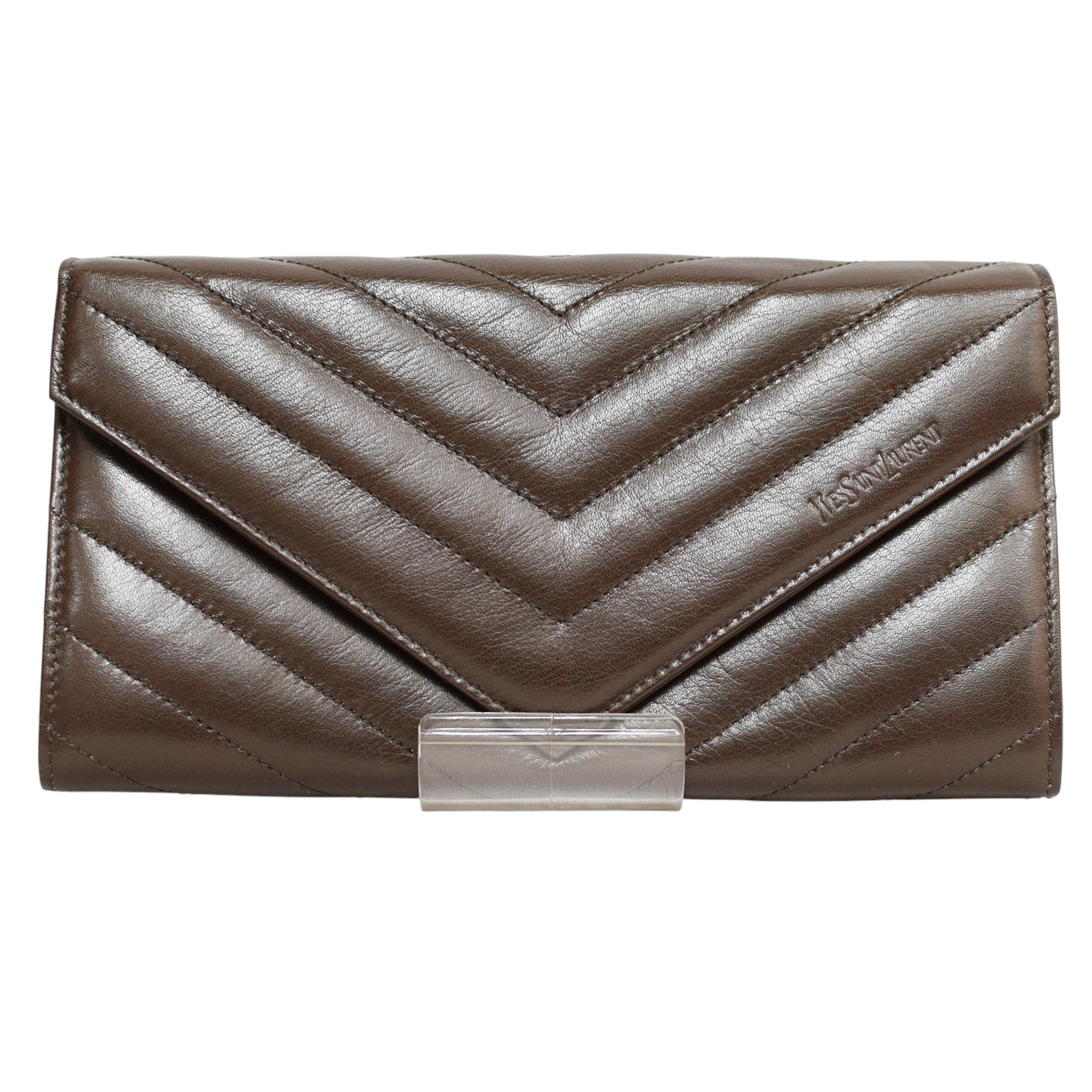 【中古・ほつれ箇所有】【YVES SAINT LAURENT】イヴサンローラン 長財布 レザー ロングウォレット ゴールド金具 ブラウン レディース USED-C【リサイクルマート+質 秩父店】r257-1200294905800131
