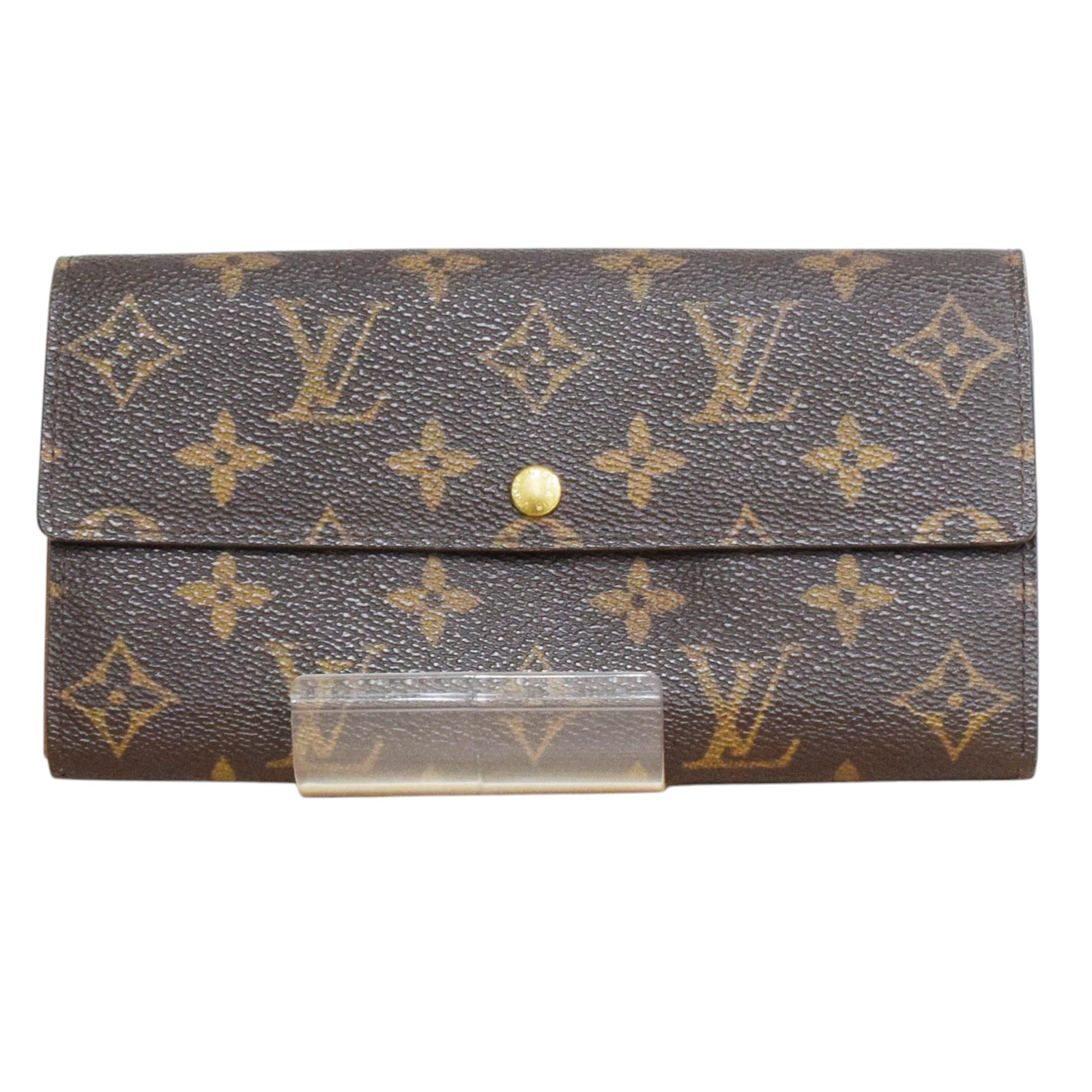 【中古・ボタンホック難有】【LOUIS VUITTON】ルイヴィトン ポルトモネ クレディ M61726 二つ折り 長財布 モノグラム ブラウン ゴールド金具 TH0045 ユニセックス 保存袋 USED-C【リサイクルマート＋質 秩父店】r263-1200174905800238